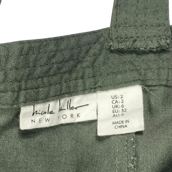 Nicole Miller Sleeveless Utility Wide Leg Linen Jumpsuit Women 2 Green Oversized - Picture 13 of 14